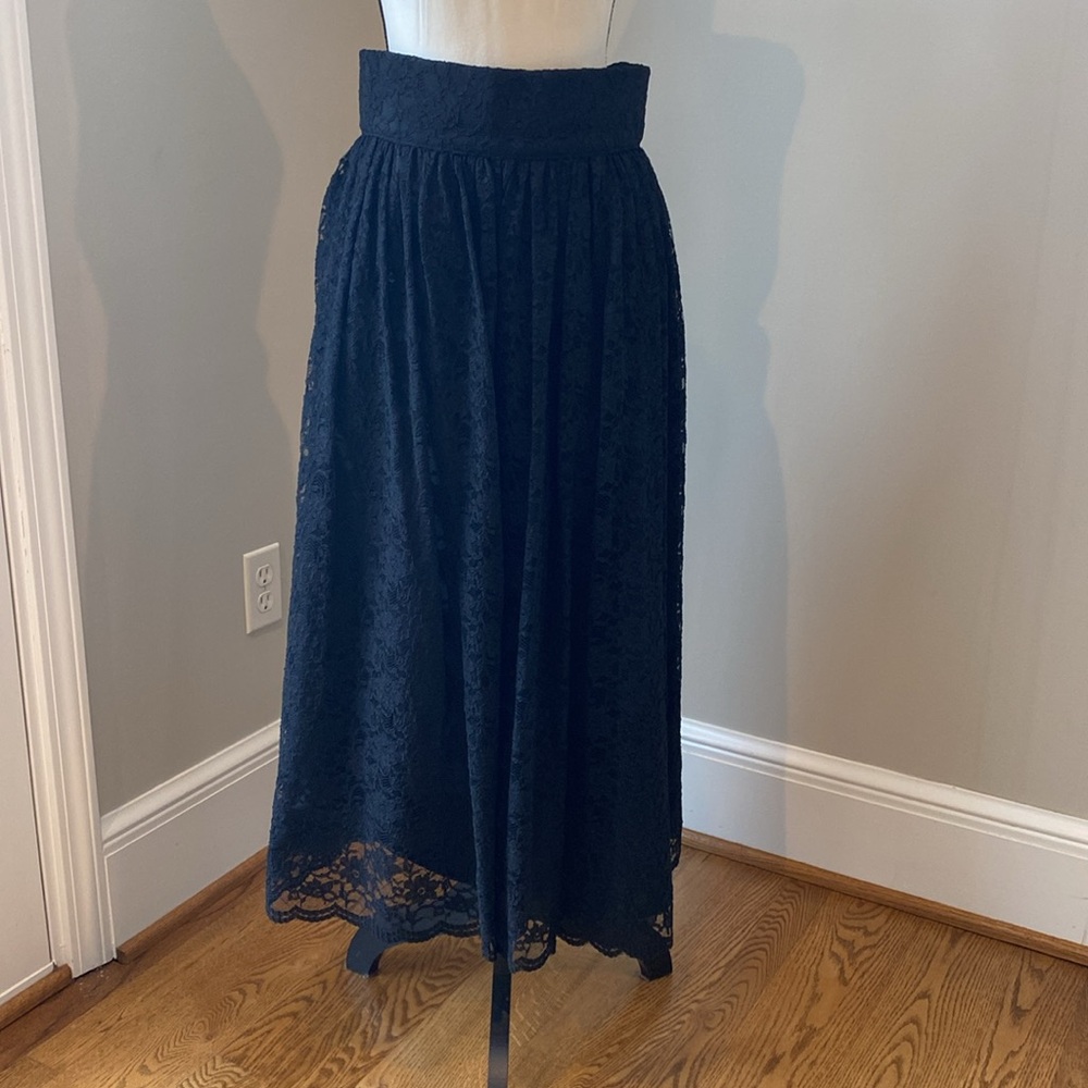 Laura Ashley midi black lace lined high waist skirt vintage dark academia 12 L